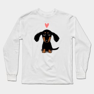 Dachshund Puppy Love | Cute Black and Tan Wiener Dog with Heart Long Sleeve T-Shirt